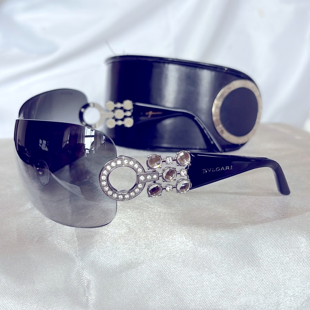 Authentic Bvlgari 6063-B Black/Square Crystals Sunglasses Vintage PreOwned